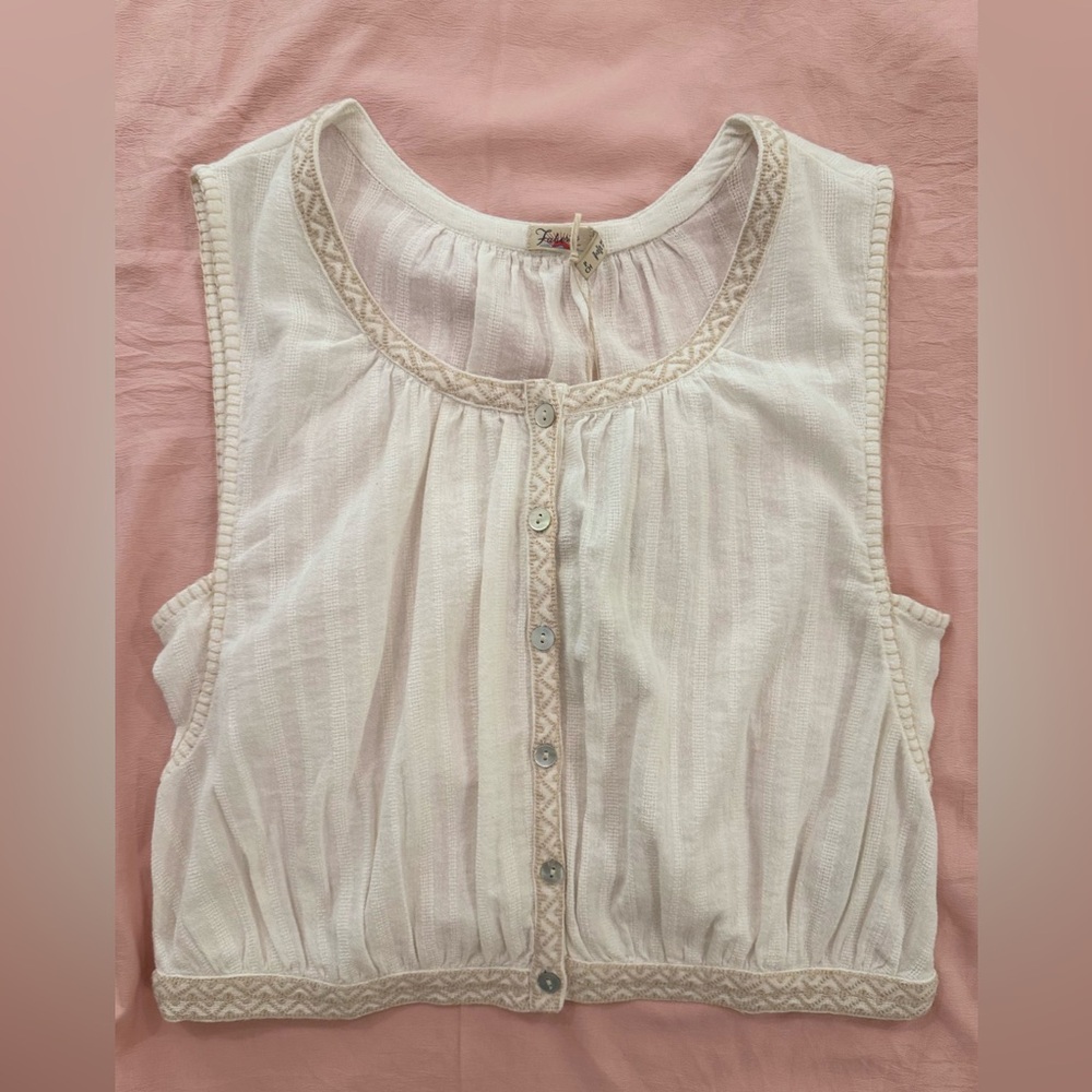 Faherty Isla Embroidered Sleeveless Top, Egert Cream, Organic Cotton, Size Small - Picture 5 of 11